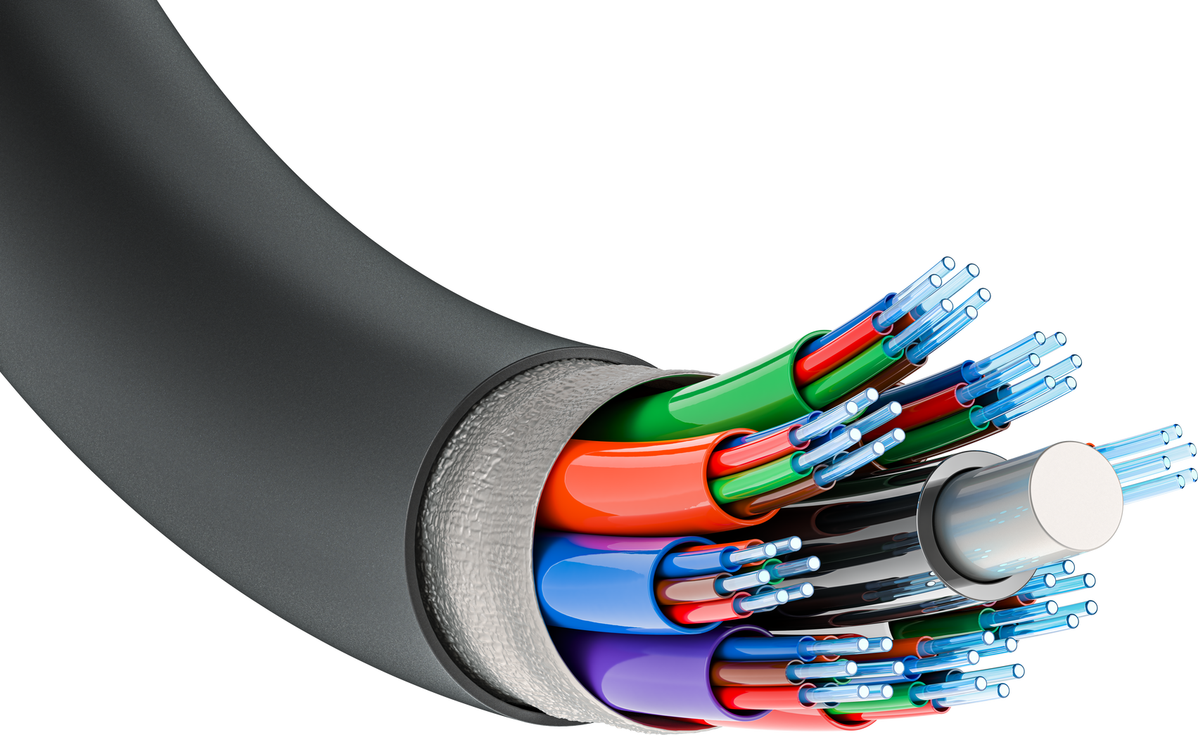 Cross section of fiber optical cable, 3D rendering isolated on transparent background